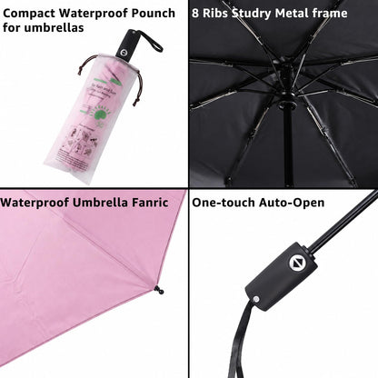 Compact Travel Umbrella Small Windproof Auto Open Close for UV Sun Protection UPF 50+ and Rain Fits Backpack Purse & Suitcase