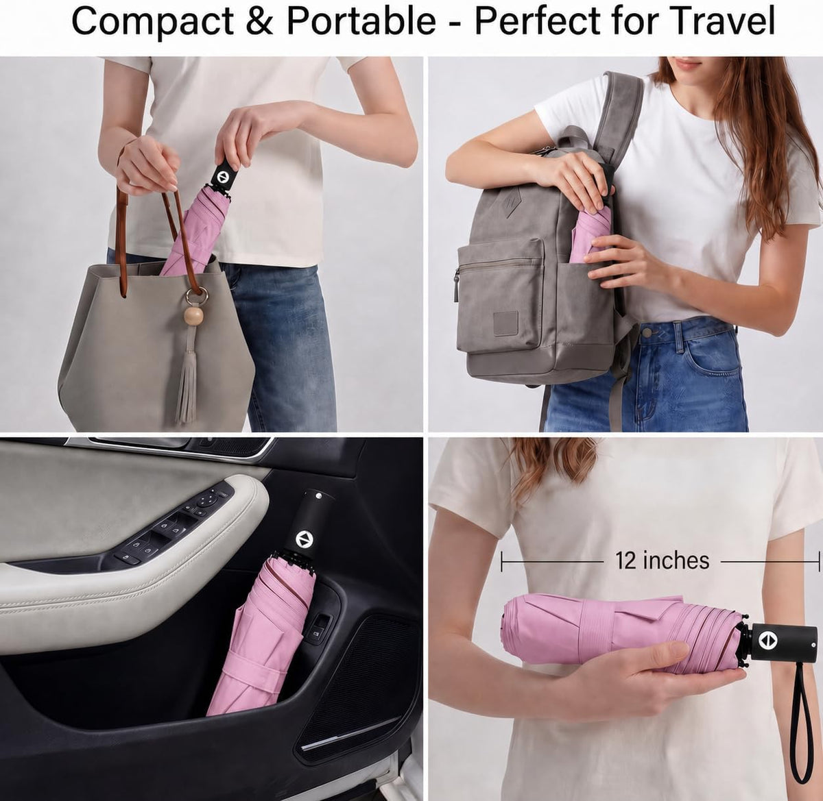 Compact Travel Umbrella Small Windproof Auto Open Close for UV Sun Protection UPF 50+ and Rain Fits Backpack Purse & Suitcase