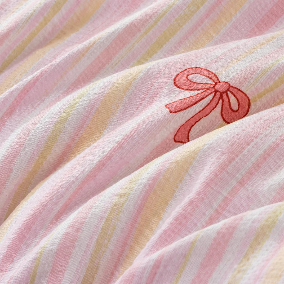 Pink Bow Comforter Set 6 Piece, Cute Ribbon Bowknot Bedding Set, Princess Rainbow Comforter and Sheet Set Dreamy Lightweight Soft Bed Set for Girls (Pink Colorful, Twin 6Pcs)
