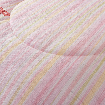 Pink Bow Comforter Set 6 Piece, Cute Ribbon Bowknot Bedding Set, Princess Rainbow Comforter and Sheet Set Dreamy Lightweight Soft Bed Set for Girls (Pink Colorful, Twin 6Pcs)