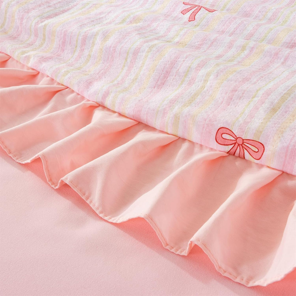 Pink Bow Comforter Set 6 Piece, Cute Ribbon Bowknot Bedding Set, Princess Rainbow Comforter and Sheet Set Dreamy Lightweight Soft Bed Set for Girls (Pink Colorful, Twin 6Pcs)