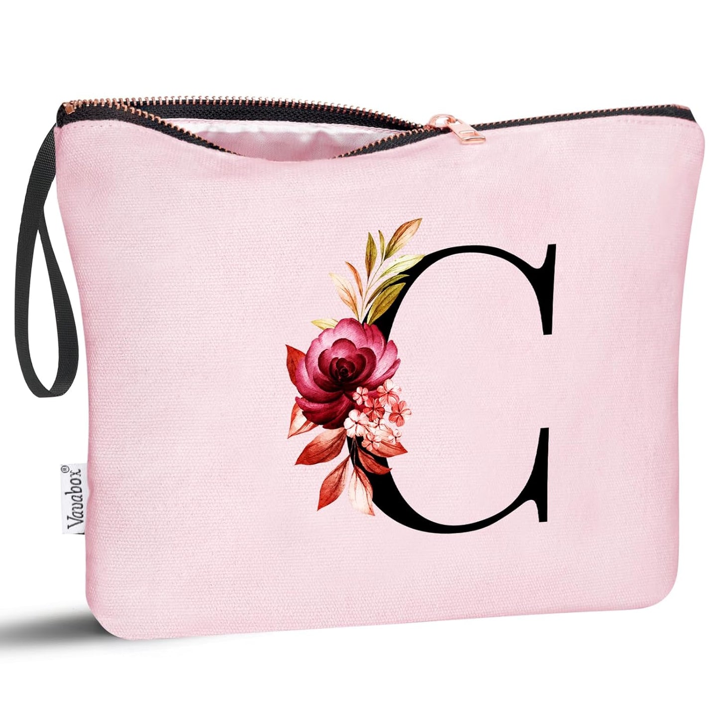 A-Z Personalized Makeup Bag, Birthday Gifts for Women Mom, Gifts for Best Friend, Bride Bridesmaid Cosmetic bag (C, Pink)