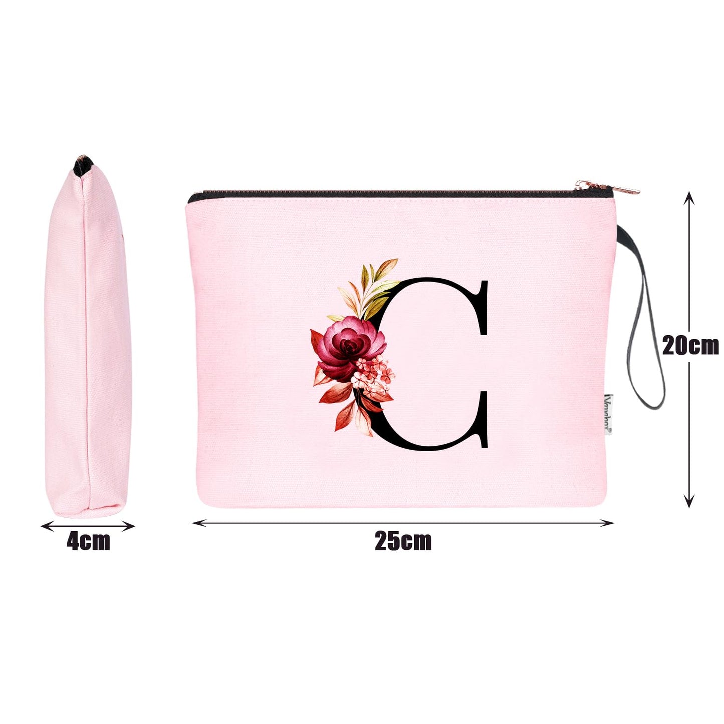 A-Z Personalized Makeup Bag, Birthday Gifts for Women Mom, Gifts for Best Friend, Bride Bridesmaid Cosmetic bag (C, Pink)