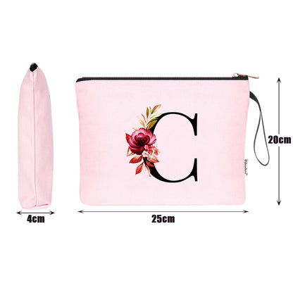 A-Z Personalized Makeup Bag, Birthday Gifts for Women Mom, Gifts for Best Friend, Bride Bridesmaid Cosmetic bag (C, Pink)