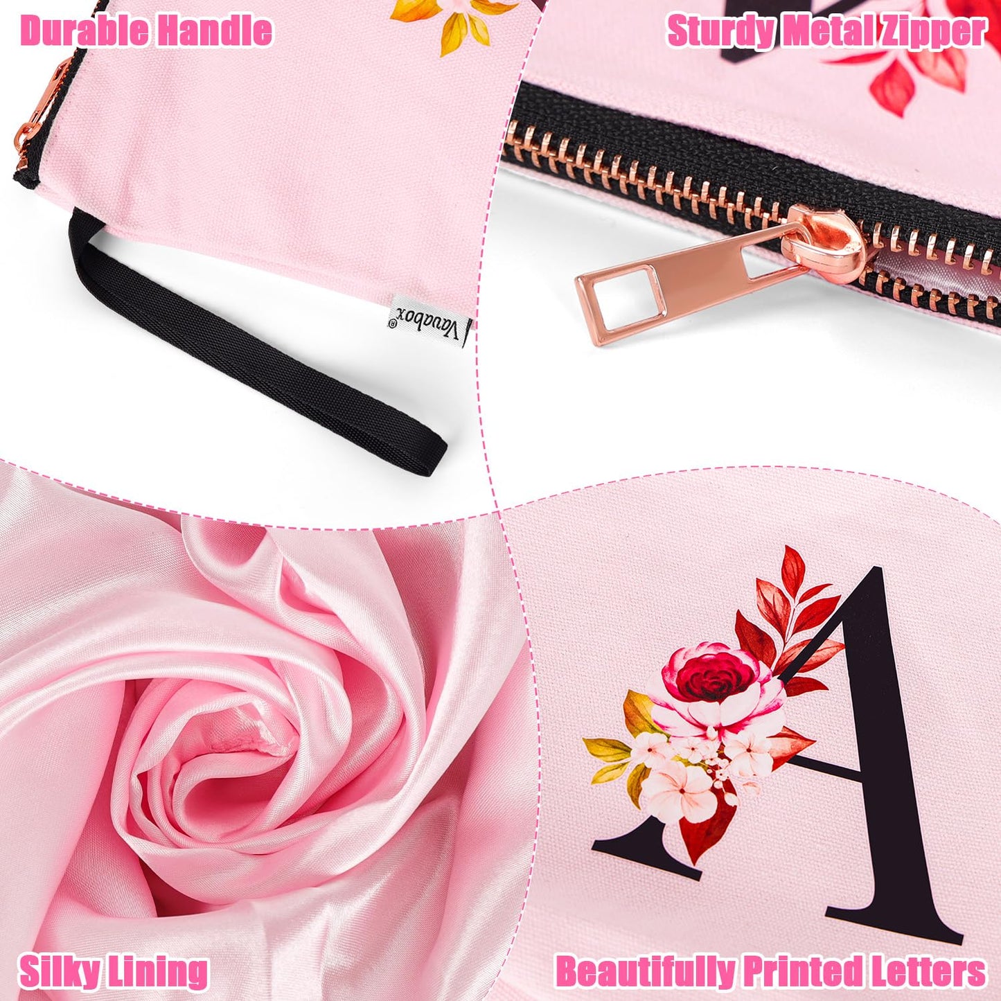 A-Z Personalized Makeup Bag, Birthday Gifts for Women Mom, Gifts for Best Friend, Bride Bridesmaid Cosmetic bag (C, Pink)