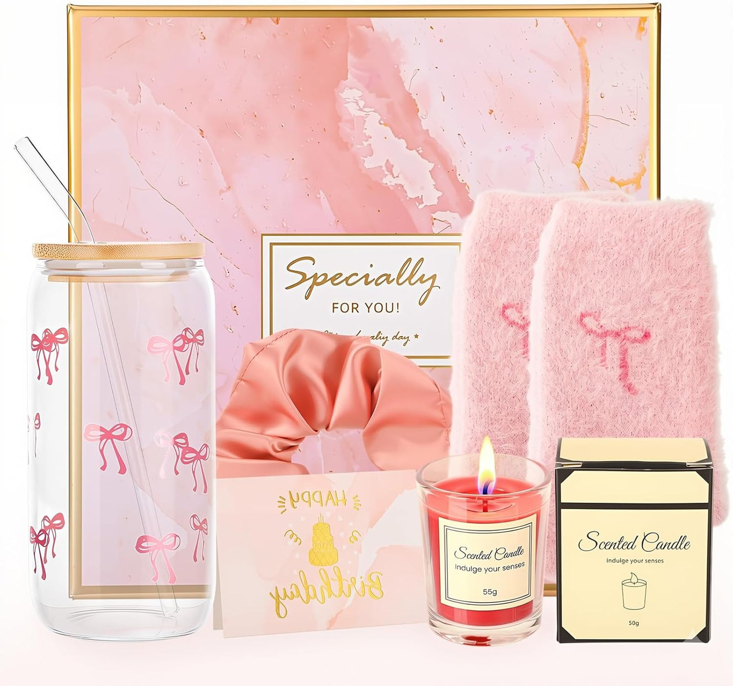 6 Pcs Pink Birthday Gifts for Women, Birthday Gift Box Set for Women Self Care Mom Sister Wife Girlfriend Daughter Best Friend Coworkers