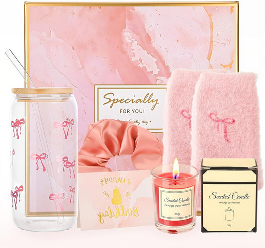 6 Pcs Pink Birthday Gifts for Women, Birthday Gift Box Set for Women Self Care Mom Sister Wife Girlfriend Daughter Best Friend Coworkers