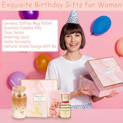 6 Pcs Pink Birthday Gifts for Women, Birthday Gift Box Set for Women Self Care Mom Sister Wife Girlfriend Daughter Best Friend Coworkers