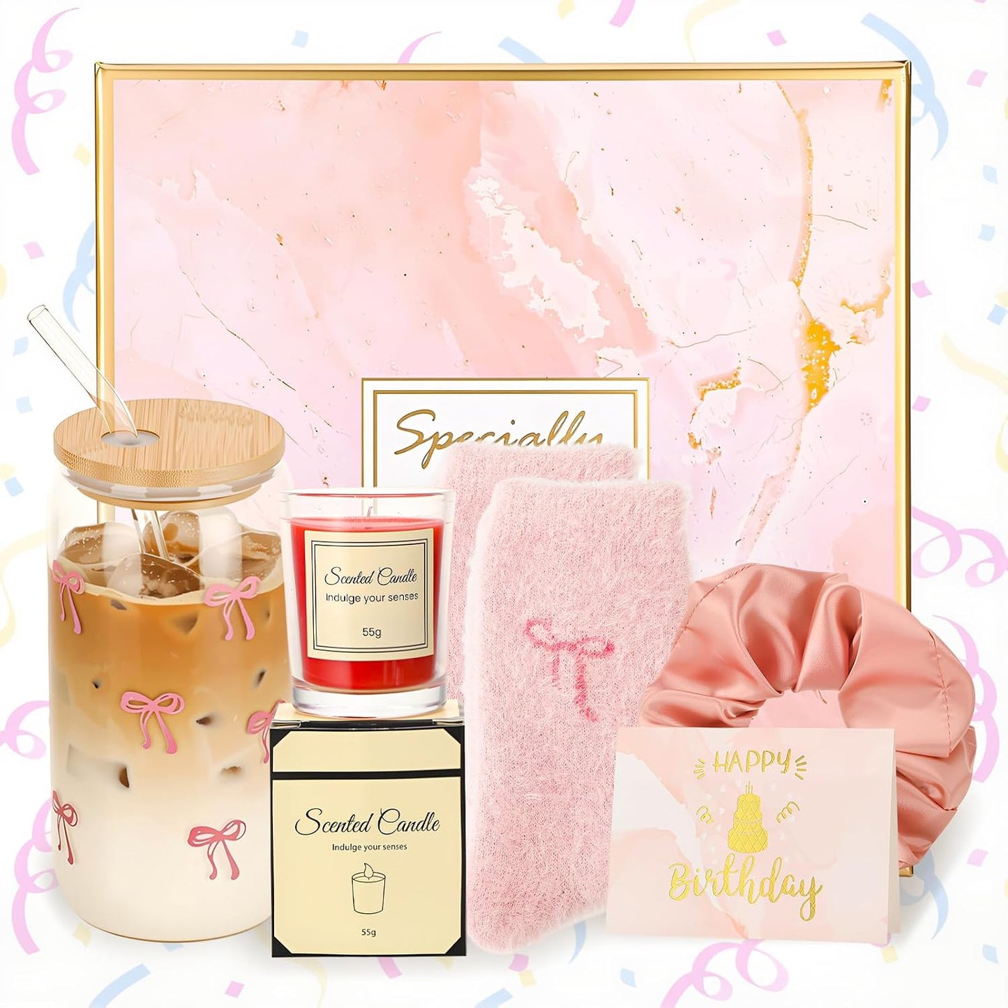 6 Pcs Pink Birthday Gifts for Women, Birthday Gift Box Set for Women Self Care Mom Sister Wife Girlfriend Daughter Best Friend Coworkers