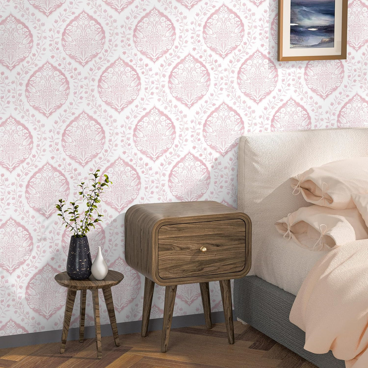 393.7"×17.3" Boho Peel and Stick Wallpaper Pink Floral Wallpaper Removable Self Adhesive Eco-Friendly Contact Paper Modern for Bathroom Bedroom Farmhouse Eco-Friendly Vinyl Wall Paper