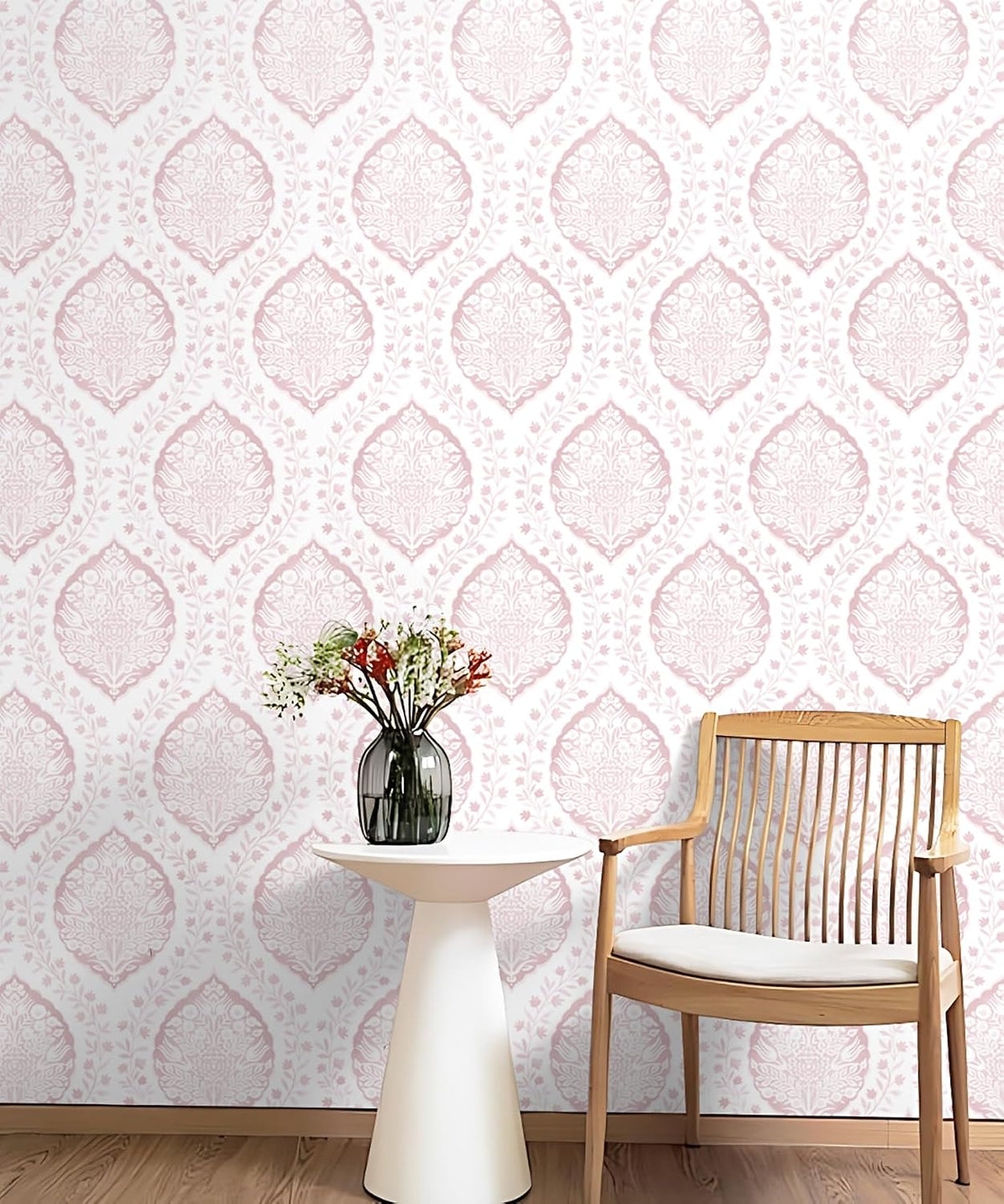 393.7"×17.3" Boho Peel and Stick Wallpaper Pink Floral Wallpaper Removable Self Adhesive Eco-Friendly Contact Paper Modern for Bathroom Bedroom Farmhouse Eco-Friendly Vinyl Wall Paper