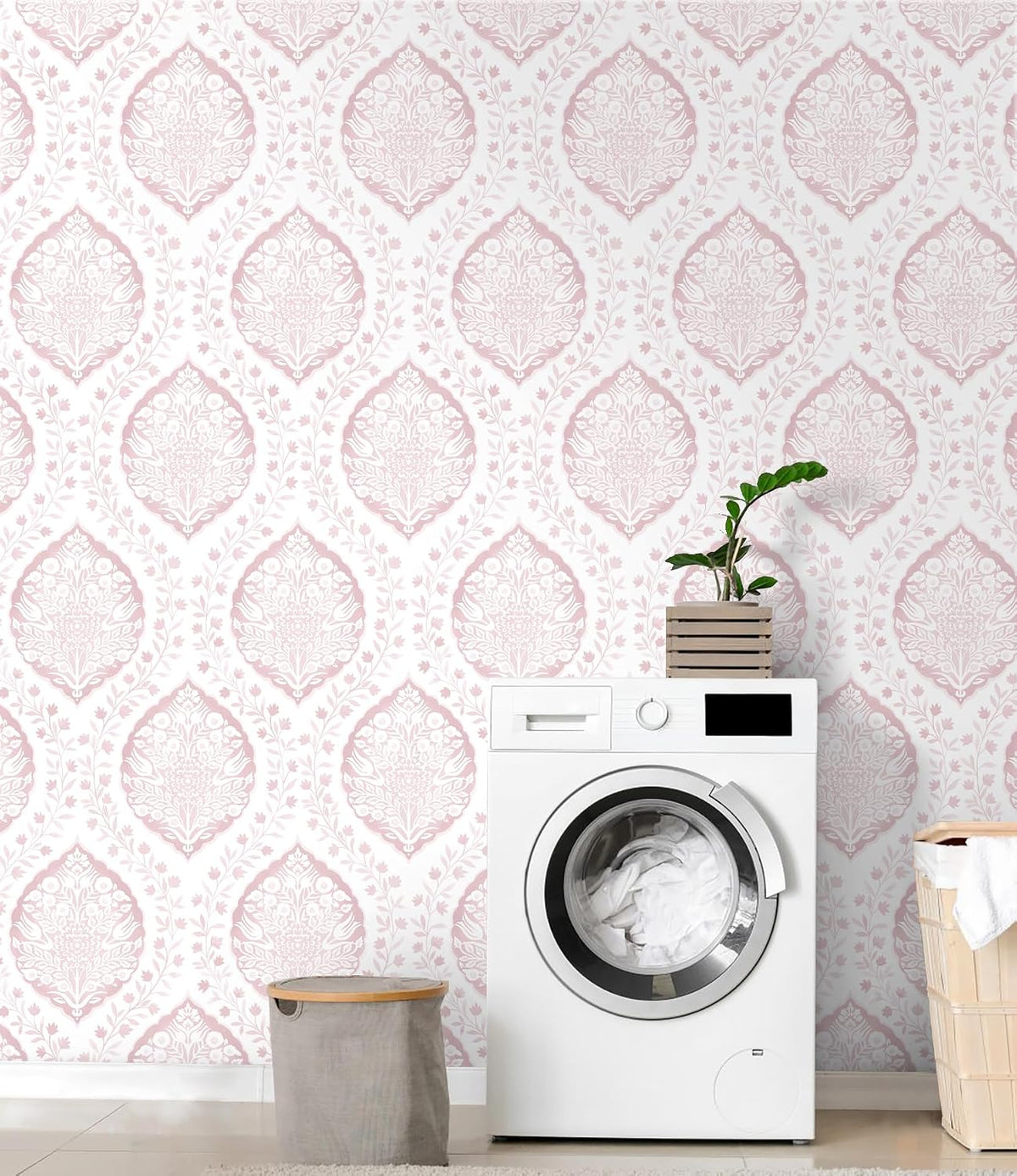 393.7"×17.3" Boho Peel and Stick Wallpaper Pink Floral Wallpaper Removable Self Adhesive Eco-Friendly Contact Paper Modern for Bathroom Bedroom Farmhouse Eco-Friendly Vinyl Wall Paper