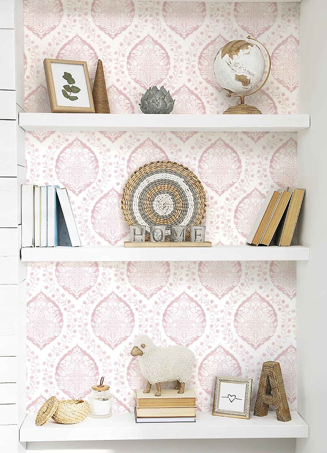 393.7"×17.3" Boho Peel and Stick Wallpaper Pink Floral Wallpaper Removable Self Adhesive Eco-Friendly Contact Paper Modern for Bathroom Bedroom Farmhouse Eco-Friendly Vinyl Wall Paper
