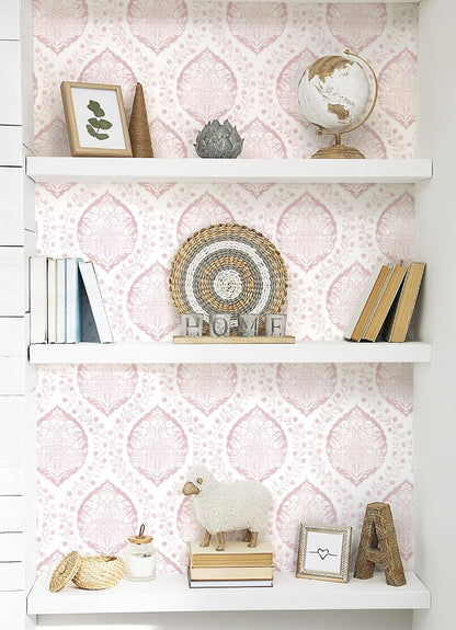 393.7"×17.3" Boho Peel and Stick Wallpaper Pink Floral Wallpaper Removable Self Adhesive Eco-Friendly Contact Paper Modern for Bathroom Bedroom Farmhouse Eco-Friendly Vinyl Wall Paper