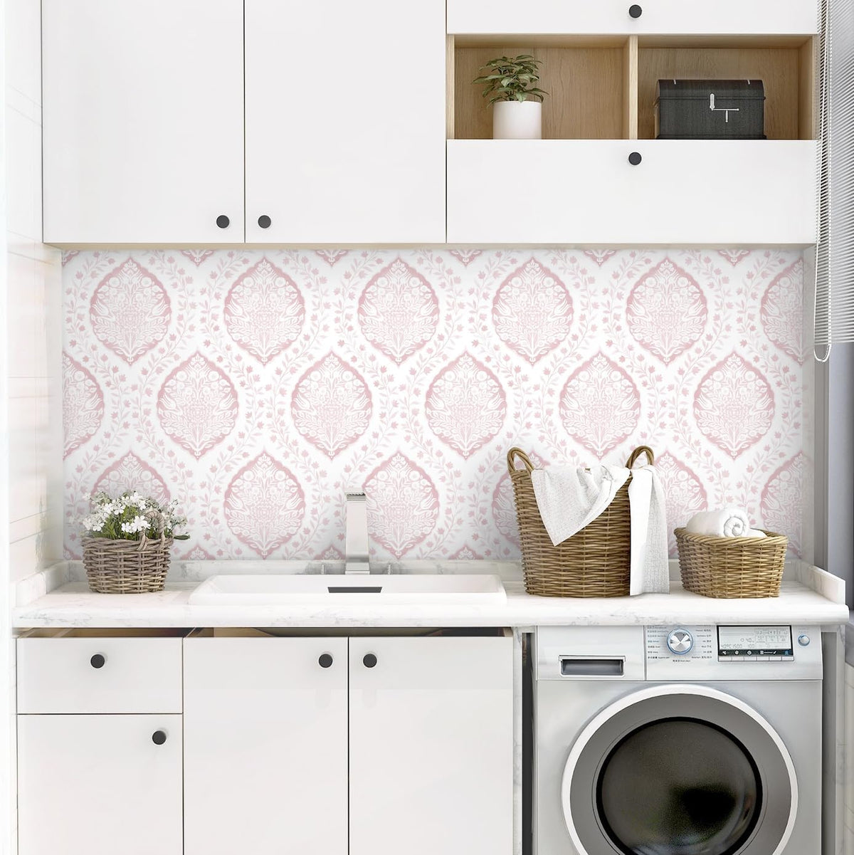 393.7"×17.3" Boho Peel and Stick Wallpaper Pink Floral Wallpaper Removable Self Adhesive Eco-Friendly Contact Paper Modern for Bathroom Bedroom Farmhouse Eco-Friendly Vinyl Wall Paper