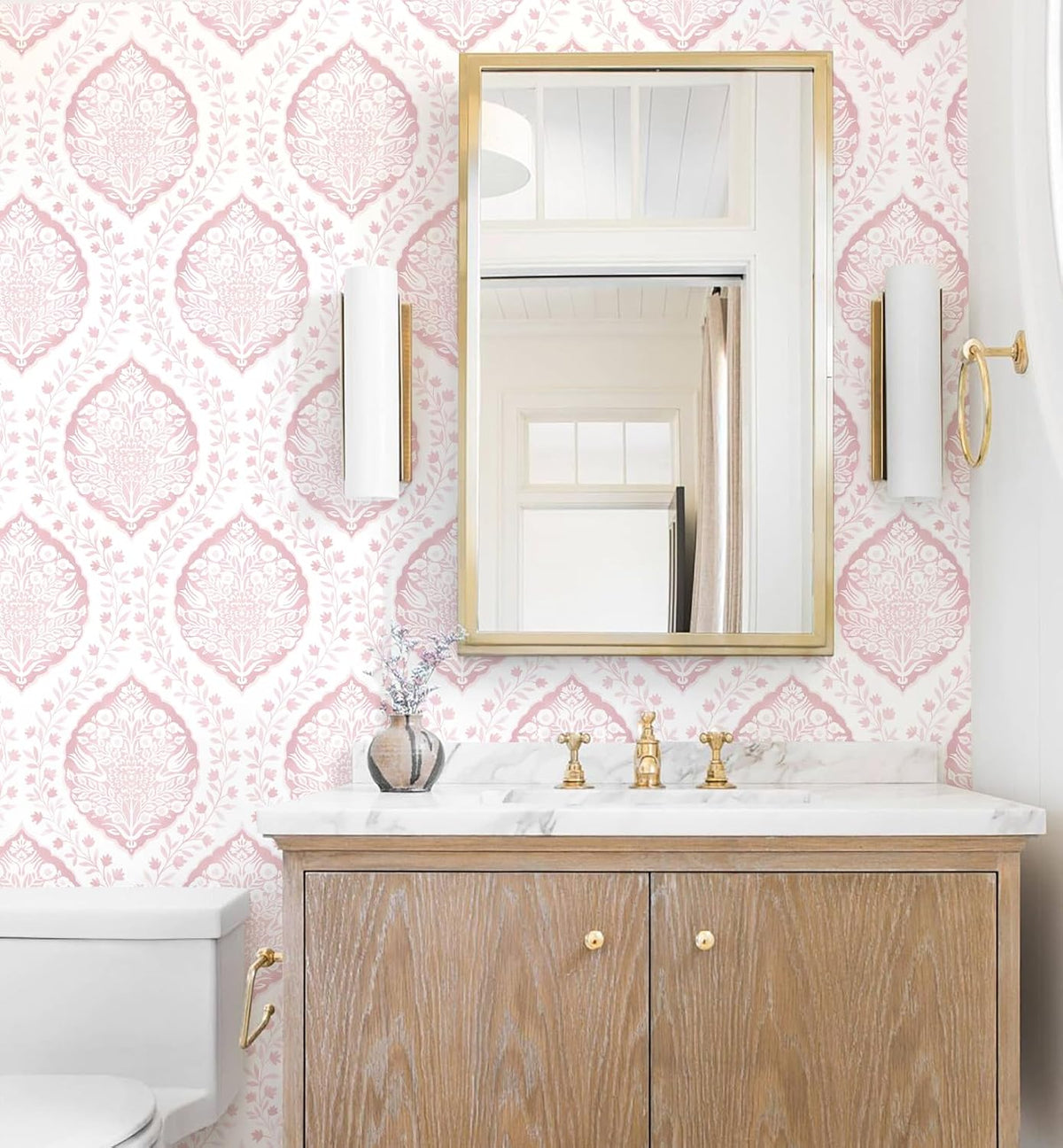 393.7"×17.3" Boho Peel and Stick Wallpaper Pink Floral Wallpaper Removable Self Adhesive Eco-Friendly Contact Paper Modern for Bathroom Bedroom Farmhouse Eco-Friendly Vinyl Wall Paper