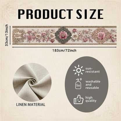 Pink Floral Table Runner Flax 13x72 in