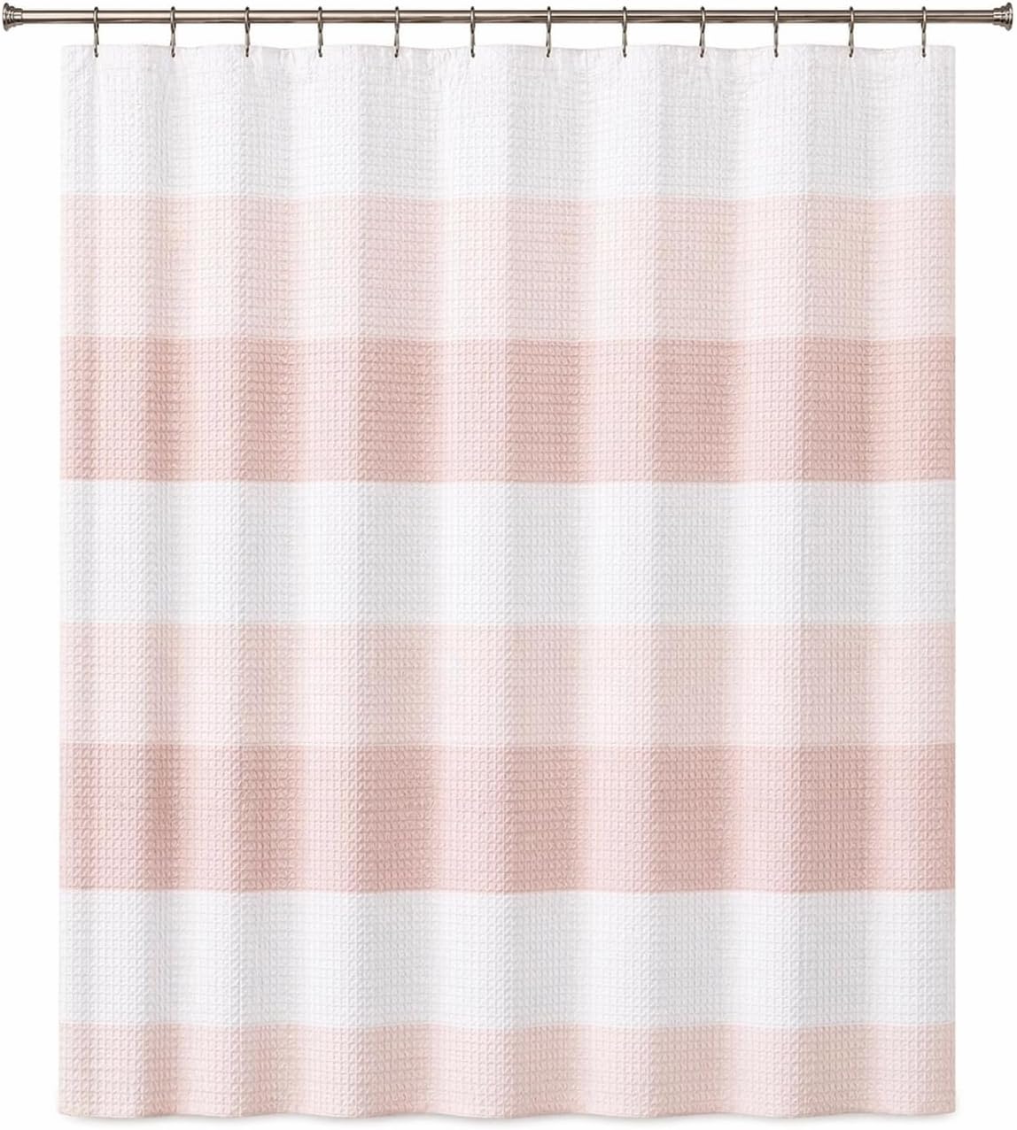 Ombre Waffle Weave Shower Curtain 70 x 72 Blush Textured Fabric Shower Curtain, Hotel Style Waffle Weave Bathroom Curtain, Water Resistant Polyester Ombre Shower Curtain