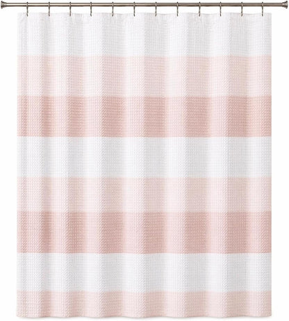 Ombre Waffle Weave Shower Curtain 70 x 72 Blush Textured Fabric Shower Curtain, Hotel Style Waffle Weave Bathroom Curtain, Water Resistant Polyester Ombre Shower Curtain