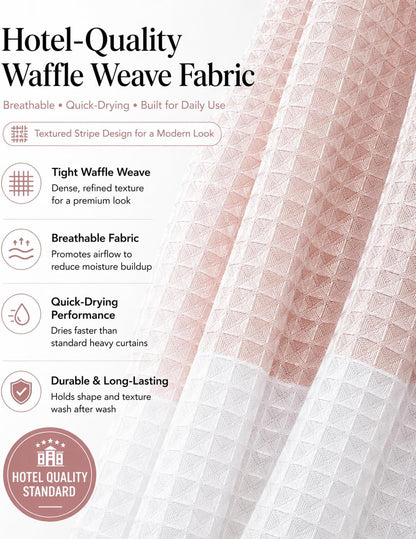Ombre Waffle Weave Shower Curtain 70 x 72 Blush Textured Fabric Shower Curtain, Hotel Style Waffle Weave Bathroom Curtain, Water Resistant Polyester Ombre Shower Curtain