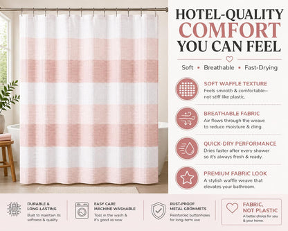 Ombre Waffle Weave Shower Curtain 70 x 72 Blush Textured Fabric Shower Curtain, Hotel Style Waffle Weave Bathroom Curtain, Water Resistant Polyester Ombre Shower Curtain
