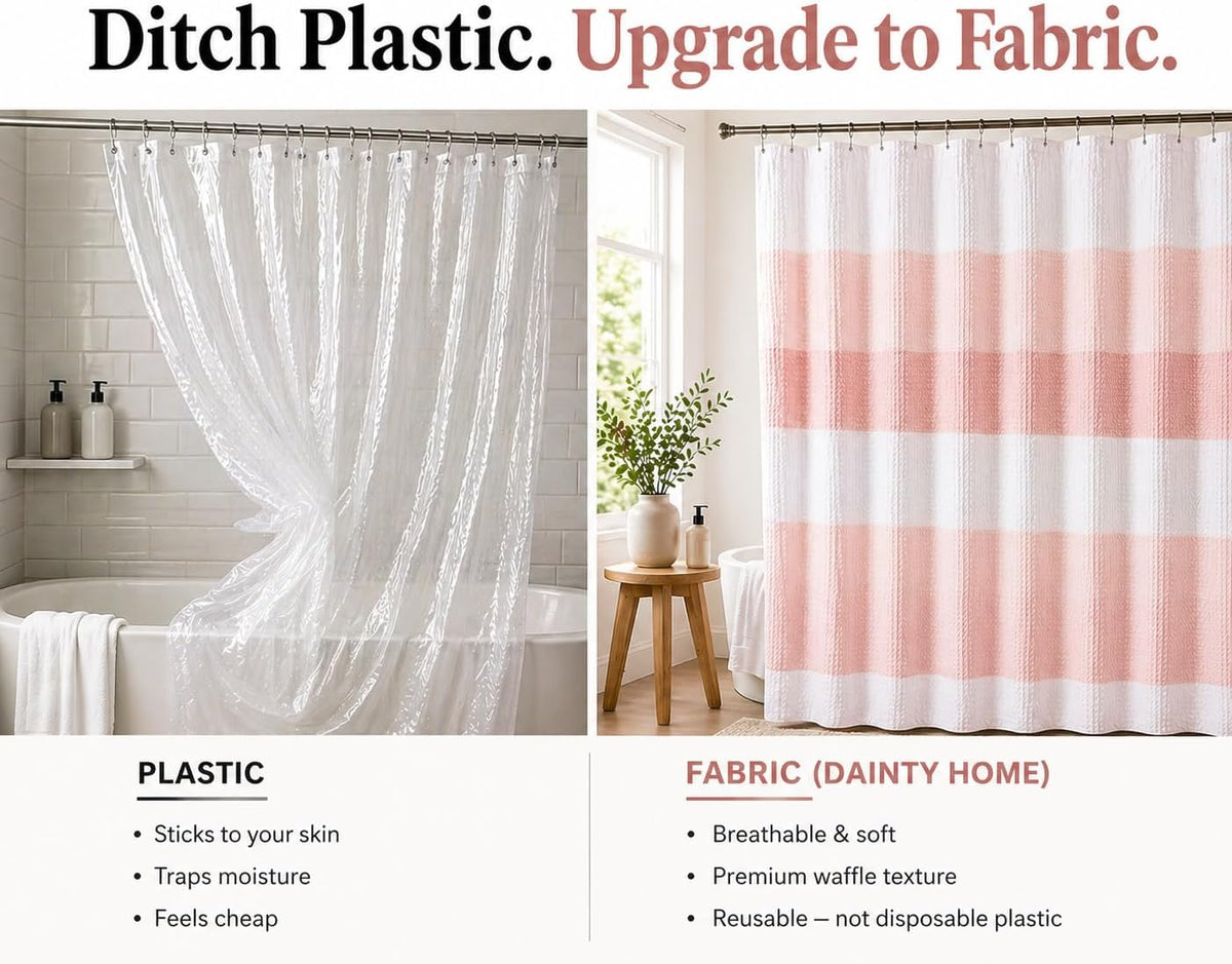 Ombre Waffle Weave Shower Curtain 70 x 72 Blush Textured Fabric Shower Curtain, Hotel Style Waffle Weave Bathroom Curtain, Water Resistant Polyester Ombre Shower Curtain