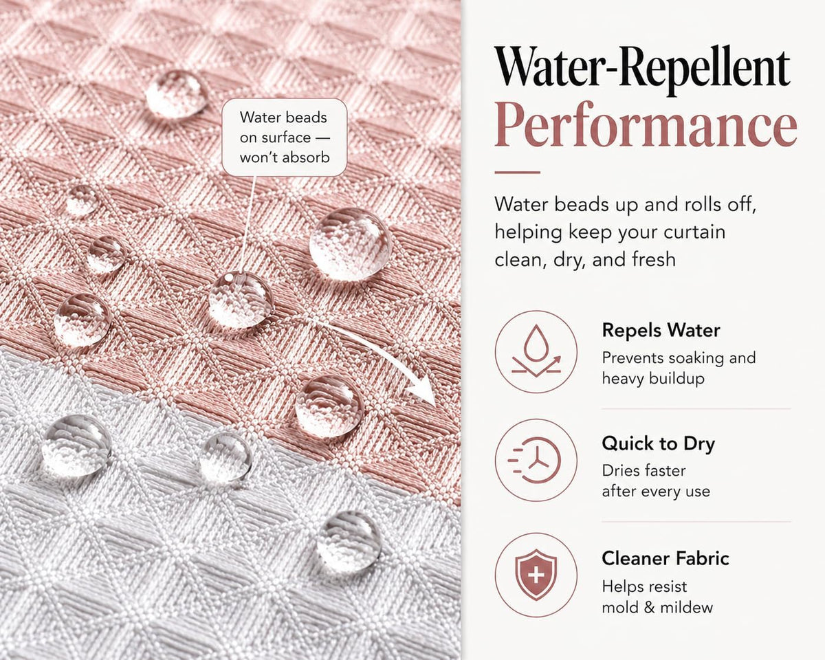Ombre Waffle Weave Shower Curtain 70 x 72 Blush Textured Fabric Shower Curtain, Hotel Style Waffle Weave Bathroom Curtain, Water Resistant Polyester Ombre Shower Curtain
