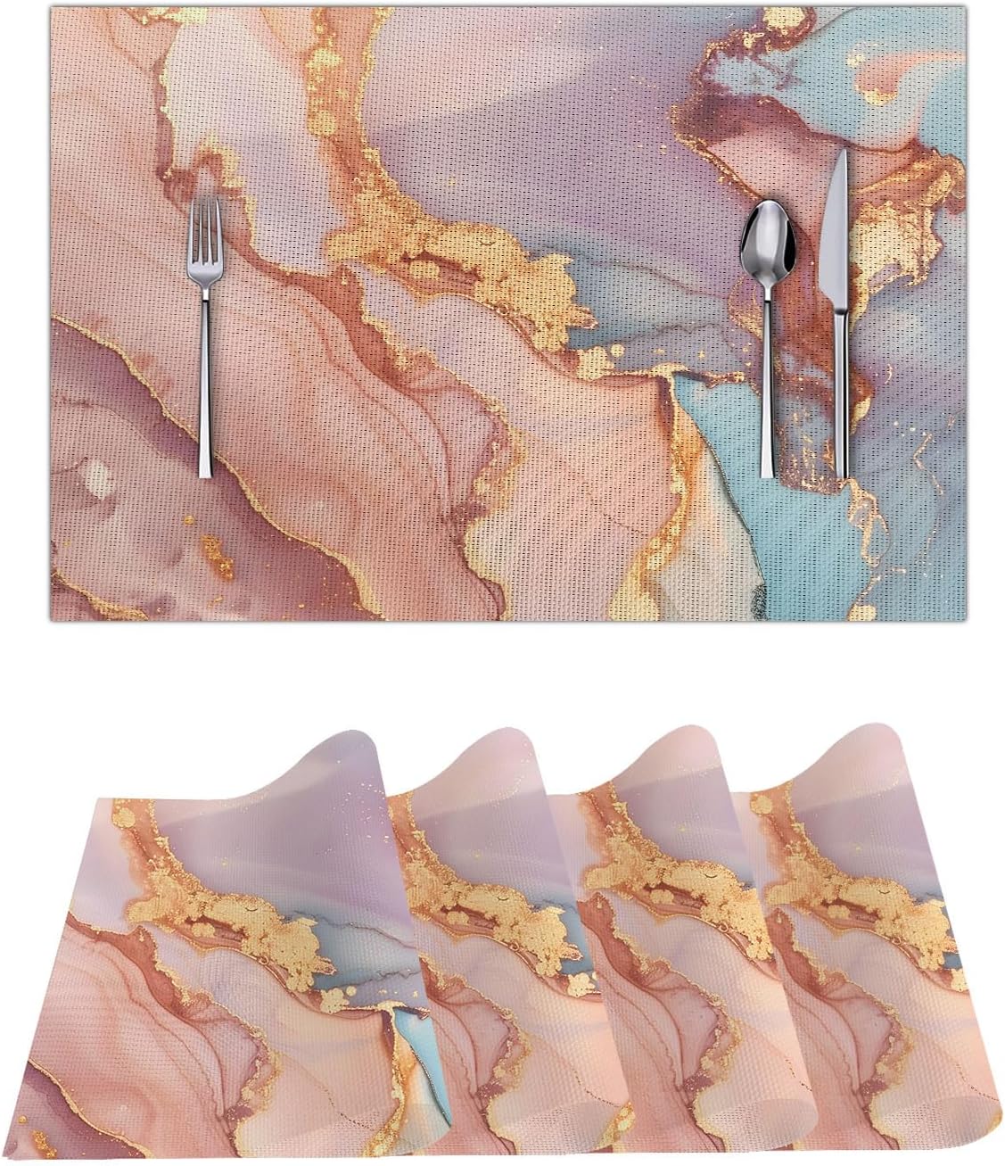 Placemats Set of 4, Slip Place Mats for Dining Table, Fall PVC Table Placemats Washable and Heat Resistant, Modern Table Mats for Kitchen, Dining, Party, Outdoor（Pink Gilded Marble）