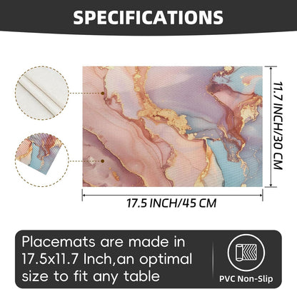 Placemats Set of 4, Slip Place Mats for Dining Table, Fall PVC Table Placemats Washable and Heat Resistant, Modern Table Mats for Kitchen, Dining, Party, Outdoor（Pink Gilded Marble）