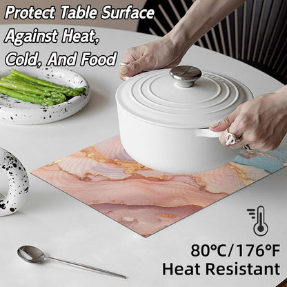 Placemats Set of 4, Slip Place Mats for Dining Table, Fall PVC Table Placemats Washable and Heat Resistant, Modern Table Mats for Kitchen, Dining, Party, Outdoor（Pink Gilded Marble）