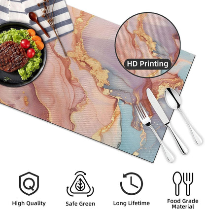 Placemats Set of 4, Slip Place Mats for Dining Table, Fall PVC Table Placemats Washable and Heat Resistant, Modern Table Mats for Kitchen, Dining, Party, Outdoor（Pink Gilded Marble）