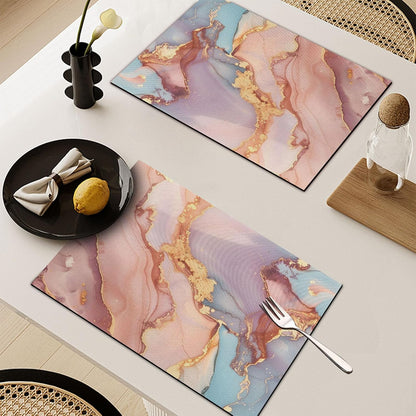 Placemats Set of 4, Slip Place Mats for Dining Table, Fall PVC Table Placemats Washable and Heat Resistant, Modern Table Mats for Kitchen, Dining, Party, Outdoor（Pink Gilded Marble）