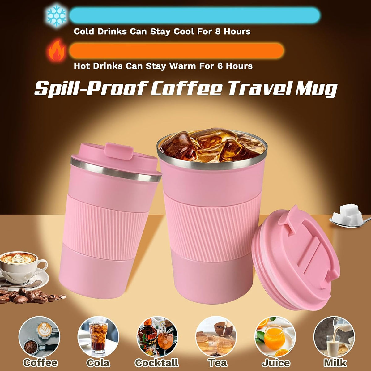 Stainless Steel Travel Coffee Mug with Lid, Vacuum Insulated Leak Proof Cup