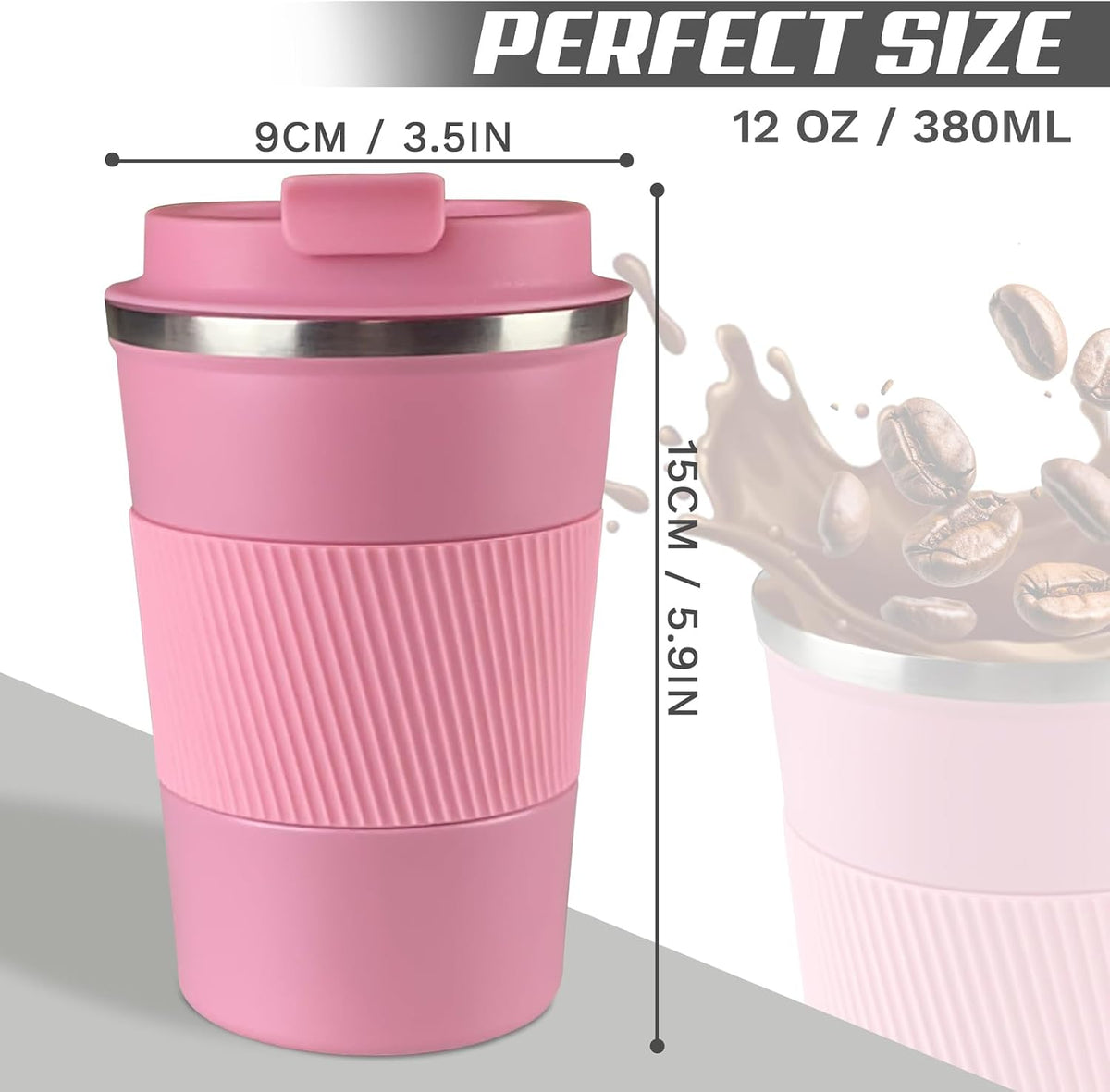 Stainless Steel Travel Coffee Mug with Lid, Vacuum Insulated Leak Proof Cup