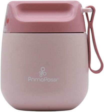 Insulated Food Jar for Kids & Babies – 12 oz /350 ml Stainless Steel Thermal Food Container with Easy-Open Lid & Silicone Carry Strap – Keeps Food Hot or Cold for Up to 8 Hours, Light Pink
