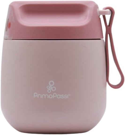 Insulated Food Jar for Kids & Babies – 12 oz /350 ml Stainless Steel Thermal Food Container with Easy-Open Lid & Silicone Carry Strap – Keeps Food Hot or Cold for Up to 8 Hours, Light Pink