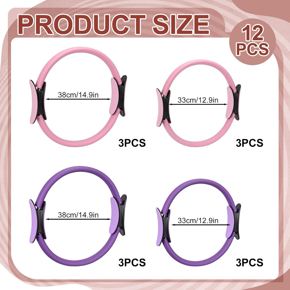12 Pcs Pilates Rings 14 Inch and 12 Inch Exercise Ring Magic Circle Yoga Ring Lightweight Flexible Workout for Fitness Training Physical Therapy Full-Body Toning and Shaping