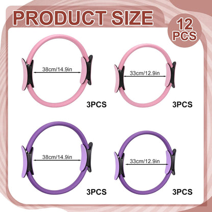 12 Pcs Pilates Rings 14 Inch and 12 Inch Exercise Ring Magic Circle Yoga Ring Lightweight Flexible Workout for Fitness Training Physical Therapy Full-Body Toning and Shaping