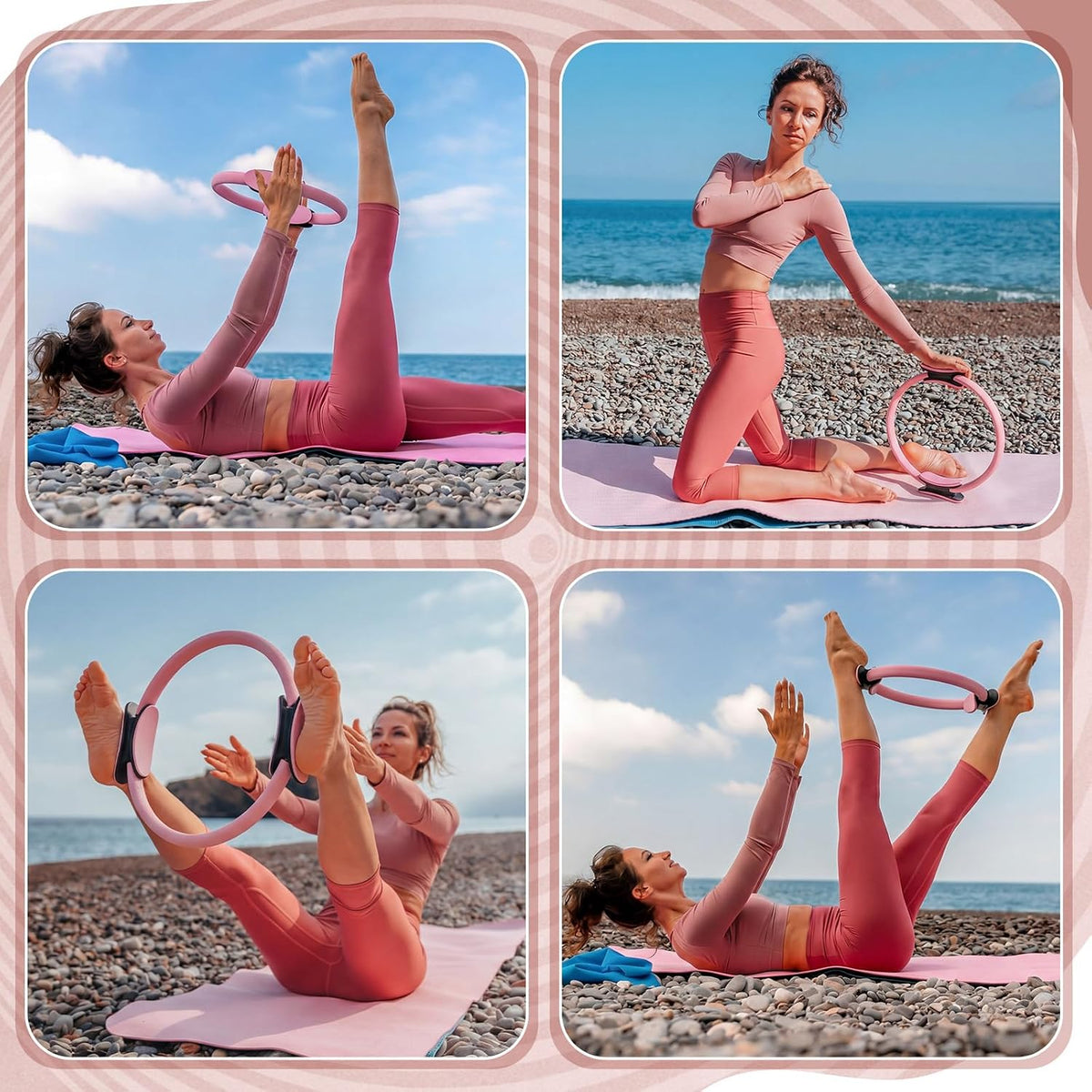 12 Pcs Pilates Rings 14 Inch and 12 Inch Exercise Ring Magic Circle Yoga Ring Lightweight Flexible Workout for Fitness Training Physical Therapy Full-Body Toning and Shaping