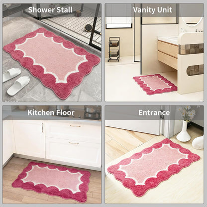 Cute Scalloped Rose Pink Bathroom Rugs Mat,Non Slip Absorbent Quick Dry Bath Mats for Shower Room,Microfiber Bath Mats for Bathroom Floor Washable Carpet for Shower Tub Sink Bedroom,20"x32"