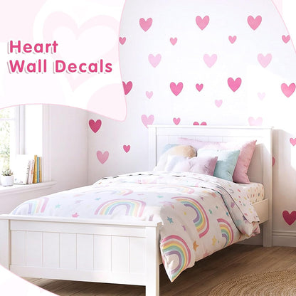 170 Pcs Heart Wall Decals - Peel and Stick Pink Decor for Girl Bedroom, Nursery, Playroom Decoration
