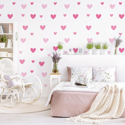 170 Pcs Heart Wall Decals - Peel and Stick Pink Decor for Girl Bedroom, Nursery, Playroom Decoration
