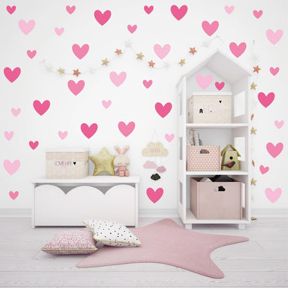 170 Pcs Heart Wall Decals - Peel and Stick Pink Decor for Girl Bedroom, Nursery, Playroom Decoration