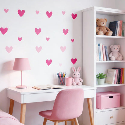 170 Pcs Heart Wall Decals - Peel and Stick Pink Decor for Girl Bedroom, Nursery, Playroom Decoration