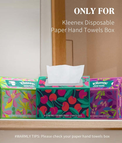 Paper Towels Cover Compatible with Kleenex Disposable Paper Hand Towels, PU Leather Tissue Box Holder Dispenser for Tabletop, Bathroom, Car, Office (LightPink)