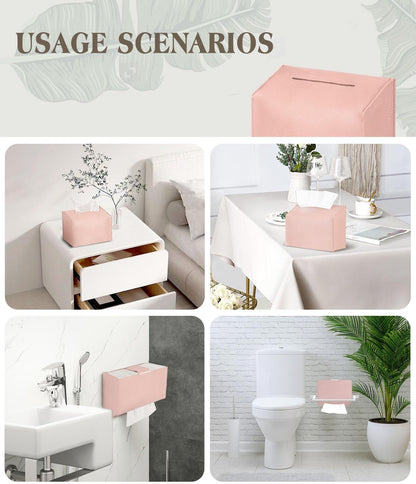 Paper Towels Cover Compatible with Kleenex Disposable Paper Hand Towels, PU Leather Tissue Box Holder Dispenser for Tabletop, Bathroom, Car, Office (LightPink)