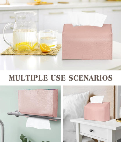 Paper Towels Cover Compatible with Kleenex Disposable Paper Hand Towels, PU Leather Tissue Box Holder Dispenser for Tabletop, Bathroom, Car, Office (LightPink)