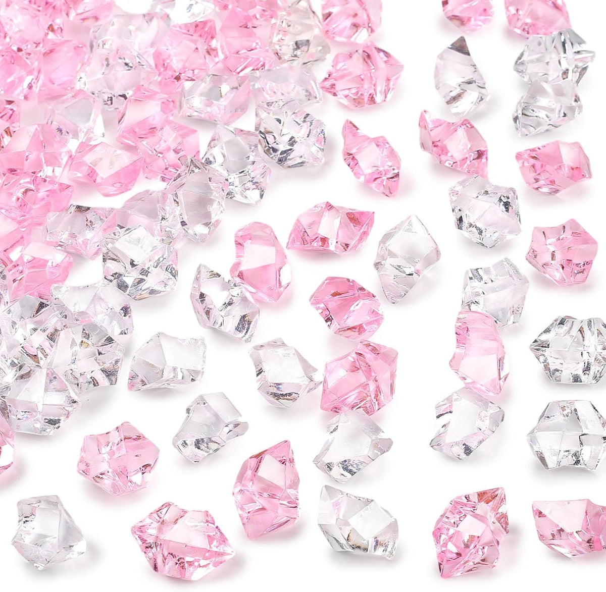 Pink and Clear Fake Ice Rocks, 150 PCS Acrylic Crystal Vase Filler