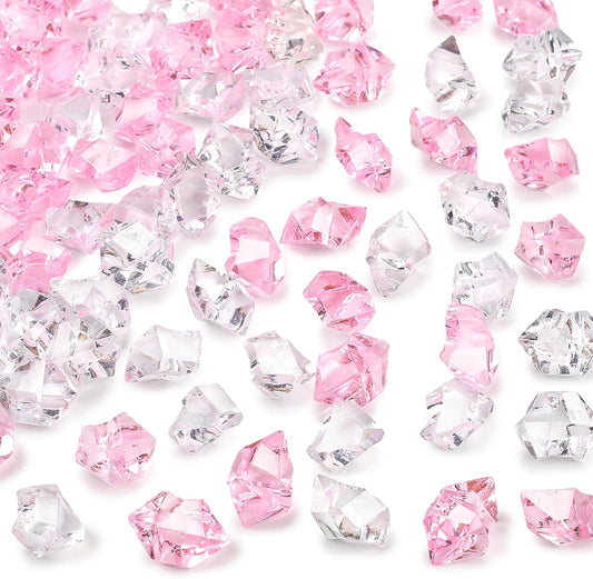 Pink and Clear Fake Ice Rocks, 150 PCS Acrylic Crystal Vase Filler