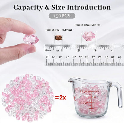 Pink and Clear Fake Ice Rocks, 150 PCS Acrylic Crystal Vase Filler